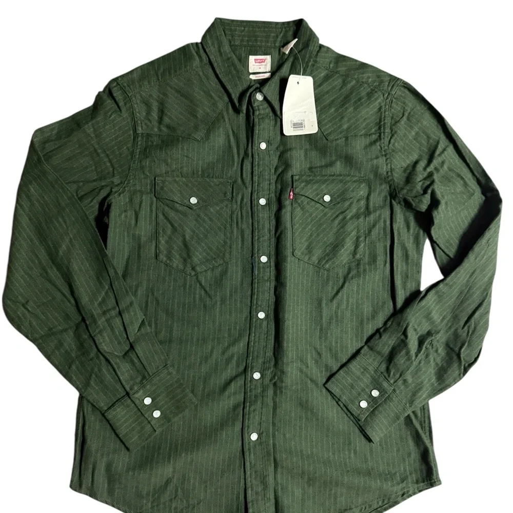 Levi's Olive Striped Casual Shirt